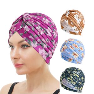 Tapa de punta elástica plisada impresa Fashion Turban Cap Cap Cape de quimioterapia Cape