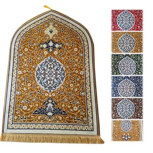 Gedrukte gebedsmat voor moslim ramadan flanellen aanbidding knielen deken anti slip tapijten draagbaar reizen gebeden tapijt ramadan cadeau 240401