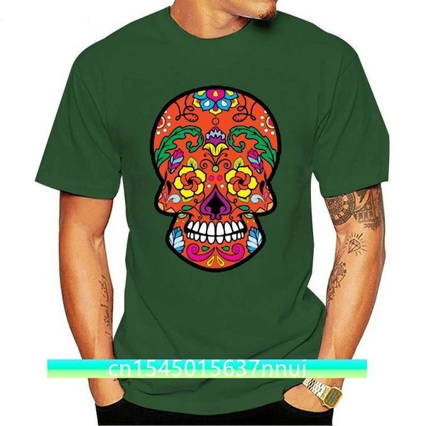 Impreso rojo colorido azúcar cráneo camiseta hombres humorísticos adultos camisetas harajuku manga corta 220702