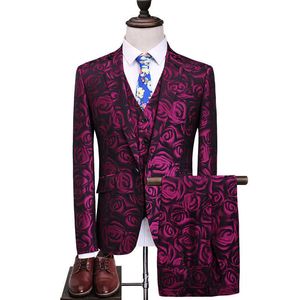 Gedrukte Rose Pak Casual Pak Mannen Hoge Kwaliteit Tuxedo Nieuwe Jacquard Heren Plus Size Fashion Party Trend Stage Kleding X0909