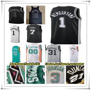 Maillot de basket imprimé à chaud Victor Wembanyama San Antonio Keldon Johnson Devin Vassell Zach Collins Cedi Osman Tre Jones Jeremy Sochan Duncan Ginobili Parker