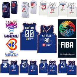 Imprimé Serbie Basketball 24 STEFAN JOVIC Maillots 9 VANJA MARINKOVIC 7 Bogdan Bogdanovic 15 Nikola 33 NIKOLA MILUTINOV 5 NIKOLA JOVIC Coupe du Monde Srbija Bleu Blanc