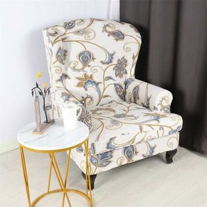 Gedrukte hellende arm Koning Fauteuil Cover Elastische Slipcover Wingback Wing Sofa Back Chair Stretch 211116