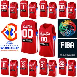 Maillot de basket-ball imprimé de la Coupe du monde 2023 de Porto Rico 51 Tremont Waters 28 Ismael Romero 1 George Conditt 11 Stephen Thompson Jr. 0 Isaiah Pineiro équipe nationale rouge