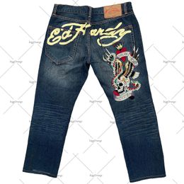 Calças de brim de rua impressas masculinas Y2K hip-hop cintura alta reta retro solta calças de pernas largas calças jeans europeias e americanas 240122