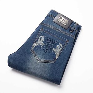 Gedrukte TB Summer Thin Denim Jeans for Men 2024 Slim Fit Small Straight Leg European Fashion Brand Casual