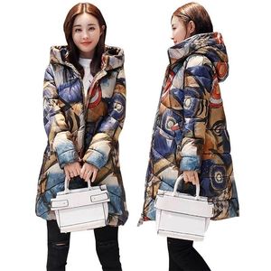 Imprimé plus épais hiver vers le bas coton veste femmes Ukraine capuche femme plus taille Parka long manteau nouvelle mode manteaux rembourrés WZ402 Y201006