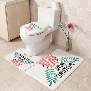 Gedrukt toilet Drie-delige vloer mat toiletbedekking sets literaire flamingo badkamer antislip 3 stuks set gratis geschenk gebreide toilet ring cust