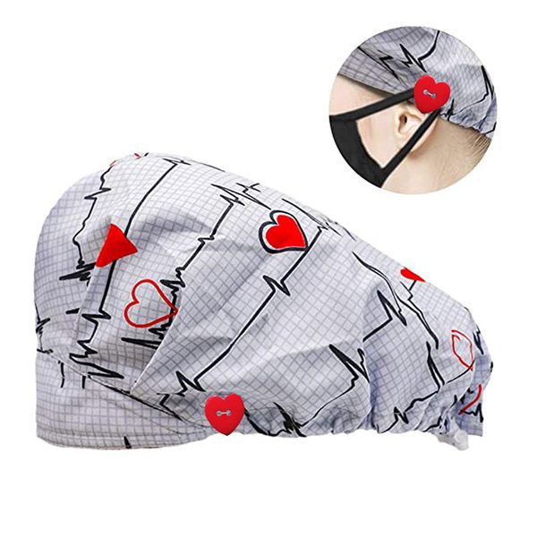 Impreso Unisex Algodón Ajustable Pet Work Dust Cap Gorros de enfermería Elástico Beauty Hats Salon Scrubs Beanie