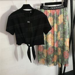 Imprimé Womens Dress T-shirts Tees Deux pièces Designer Tops avec lettre Strass Fashion Casual Sets