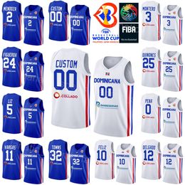 Bedrukte WK-basketbal Karl-Anthony Towns-truien 32 Dominicaanse Republiek 3 Jean Montero 5 Victor Liz 0 Antonio Pena 10 Andres Feliz 11 Eloy Vargas National Team