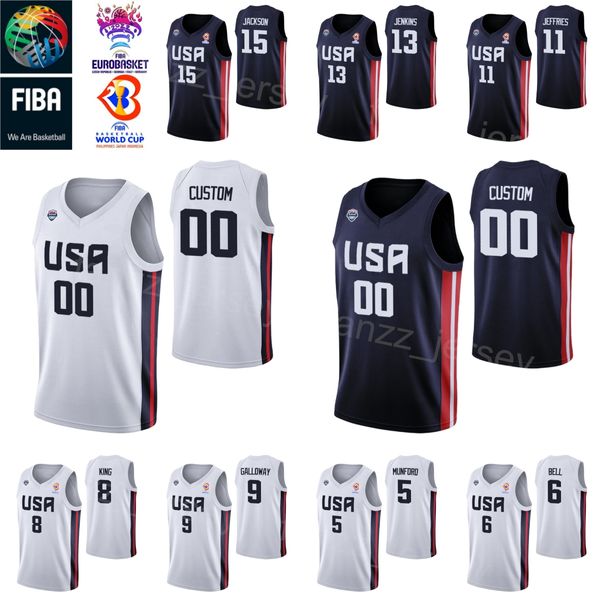 Imprimé Coupe du monde de basket-ball US 10 William Davis Jersey États-Unis 5 Xavier Munford 13 John Jenkins 11 DaQuan Jeffries 8 George King 15 Justin Jackson 6 Bell