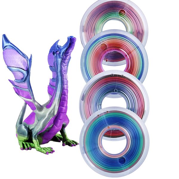 Rubans d'imprimante PLA Rainbow Silk Filament 3D 1 75mm 250Gx4 Rouleaux Set 1kg Matériau d'impression Filaments dégradés de sublimation 221114