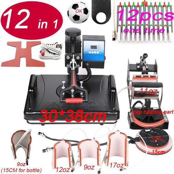 Impresoras 12 en 1 Combo Máquina de prensa de calor Impresora de sublimación Transferencia 2D para camisetas Taza Zapato Pluma Placa Tapa Caja del teléfono1