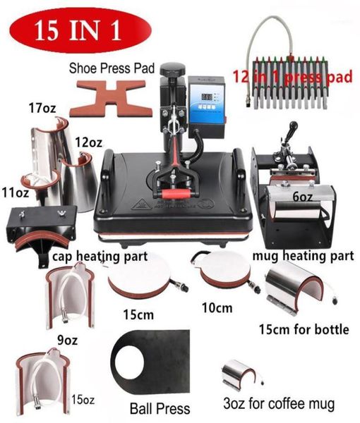 Impresoras 15 en 1 Máquina de prensa de calor Botella de pluma HatMugPlate Sublimación Máquina de transferencia semiautomática digital 17303314