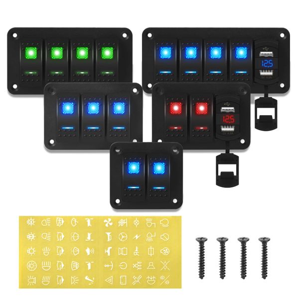 Impresoras 2 3 4 5 6 8 Panel de interruptor marino impermeable de pandillas 12V con 4.2A dual USB Charger Socket Voltímetro digital LED para camión RV Boat