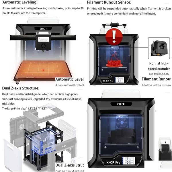 Impresoras 2024 R Qidi Technology X-Cf Pro Impresora 3D de grado industrial especialmente desarrollada para imprimir fibra de carbono y nailon Fast Drop Otrci