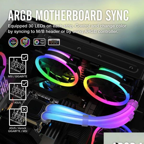 Impresoras 2pcs AIO Water Coacher Tubing Aura Sync 33cm 30 Manga de tubo LED 5V 3pin Argb Roma suave para Fusion RGB Mystic Light Deli Otbwz