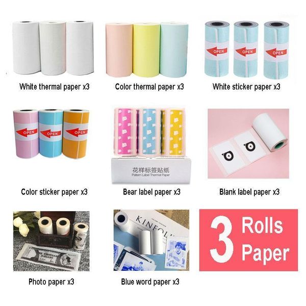 Impresoras 3 rollos de papel térmico Etiqueta adhesiva Color Po para PeriPage PAPERANG Printer1