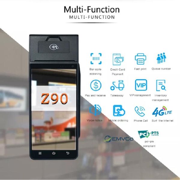 Impresoras 4G 2+16GB Android 7.1 Terminal de pago EMV POS con una tarjeta de crédito de lector biométrico de la impresora de recibo de 58 mm