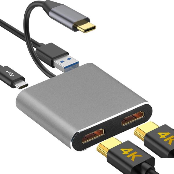 Impresoras 4K UHD Pantalla para Book Pro Air USB Hub con doble HDMI MST Extender 2 monitores USB 3.0 Dock Tipo C Adaptador PD Carga rápida