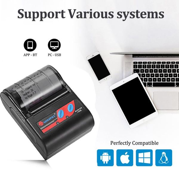 Imprimantes 58 mm Portable Mini Imprimante Thermal Receipt Ticket No Ink for Mobile Phone Bill Machine Machine sans fil Bluetooth Imprimante