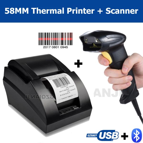 Imprimantes 58 mm thermique USB Bluetooth 2 pouces Receipt imprimante Barcode scanner laser 1d code de code POS Système pour le supermarché inventaire