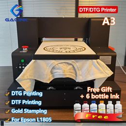 Imprimantes A3 L805 DTF DTG IMPRIMANCE IMPRIMANTE AUTRALATIQUE AUTRALE DTF / DTG IMPRIMANTE MultiFonction pour le vêtements en tissu Tshirt Impression à jet d'encre