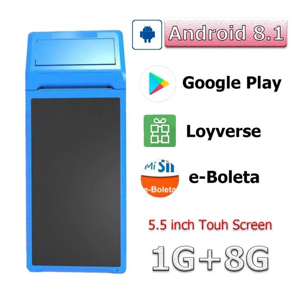 Imprimantes Android 8.1 PDA Terminal POS Machine de 5,5 pouces écran tactile intégré 58 mm Bluetooth Thermal Receipt Imprimante WiFi GPS