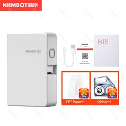 Printers D11 Niimbot B18 Transferlabel Printer Keep 10 jaar Sticker Mobile Mini Portable Bluetooth Machine WTH Ribbon Pet Papers Rolls