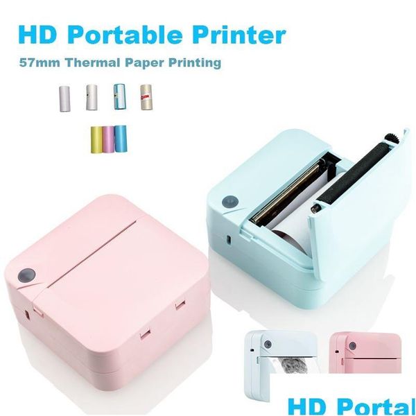 Impresoras Diversión Impresión Portátil Etiquetas autoadhesivas térmicas Po Impresora HD Mini Bluetooth 57 25 mm Suministros 2D Label Maker para teléfono Drop Otmkp