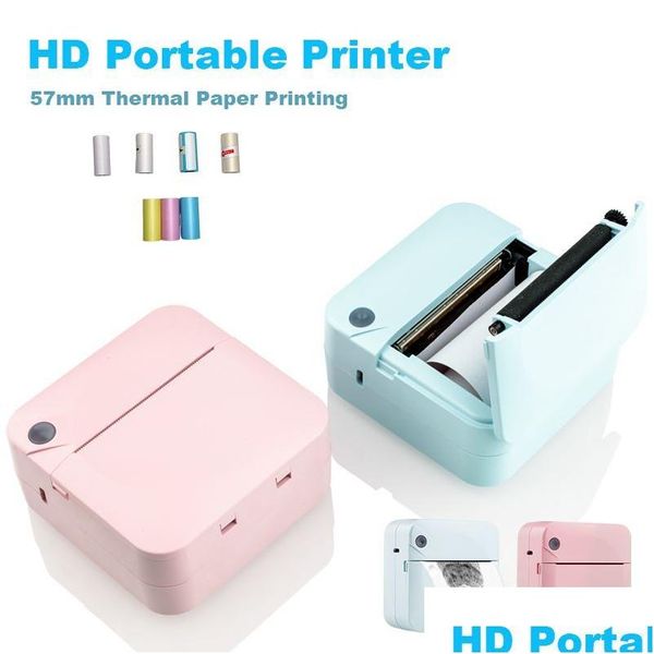 Impresoras Impresión divertida Pegatinas térmicas autoadhesivas portátiles Po Impresora HD Mini Bluetooth 57 25 mm Suministros Fabricante de etiquetas 2D para teléfono Drop OTR8I