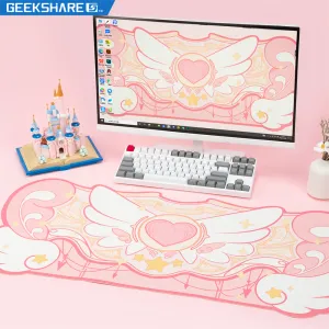 Imprimantes Geekshre Gaming Mouse Pad Big Size 84 * 37cm Kawaii Pink Star Wings Desk Pad Office Table Table Table Antislip Tamesproof