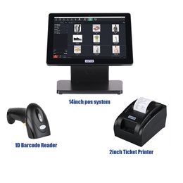 Imprimantes HSPOS 14 pouces Caisse enregistreuse Win10 i3 i5 POS Système Caissier Terminal avec scanner d'imprimante et VFD