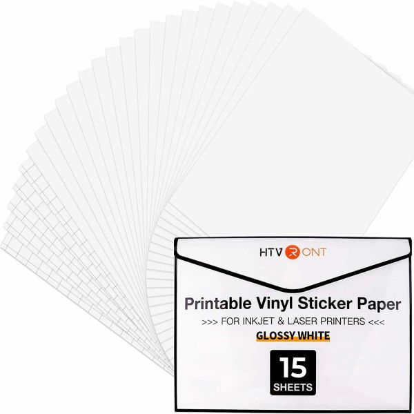 Impresoras htvront 15 hojas de 11x8.5 pulgadas glosadas/mate de vinilo imprimible papel a4 copia autoadhesiva papel para impresora láser de inyección de tinta