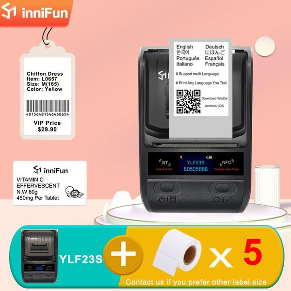 Impresoras Innifun Termal Impresora y Five Rolls Blank Label Sticker Etiqueta Maker Wireless Bluetooth Android IOS