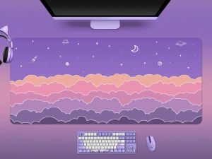 Printers Kawaii Deskmat Purple Cute MousePad Aesthetic Violet Lavendel Cloud Sky Moon Kawai XXL Large RGB LED Gaming Desk Mat Mouse Pad