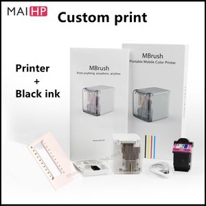 Printers Kongten MBrush Printer Zwart Mobile Mini Inkjet Printer Wifi Aangepaste code Android Wireless Handheld cadeaubonprinter