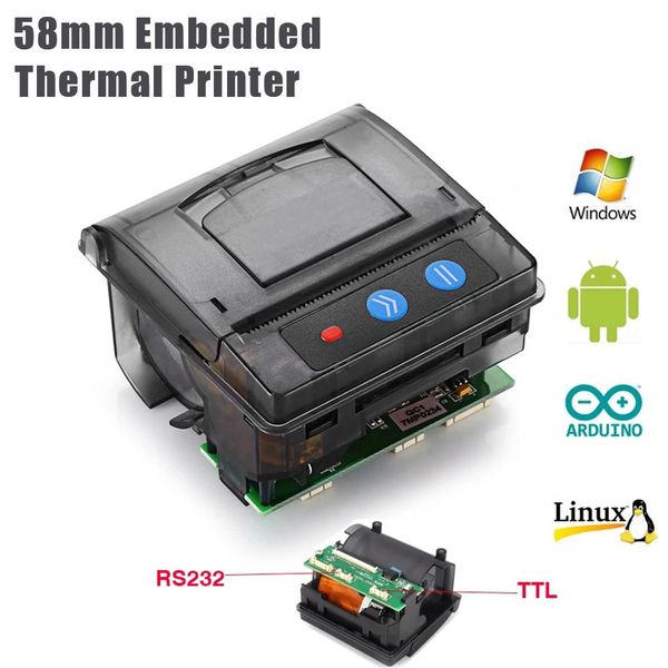 Imprimantes Mini micro intégrée Thermal 58mm Receipt Imprimante Bill Ticket Barcode Imprimante RS232 + Panneau d'interface TTL Impresora compatible