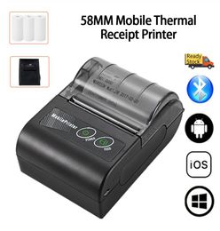 Imprimantes Mini imprimante Portable thermique sans fil reçu 58mm Bluetooth imprimante Mobile Machine pour les imprimantes de petites entreprises pour Comp8453597