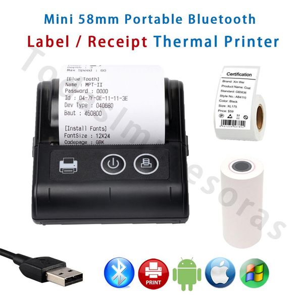Imprimantes mini-étiquette thermique imprimante 58 mm pour iOS Android Mobile ordinateur billette de billette-billette réception imprimante papier impresora etiquetas papeles
