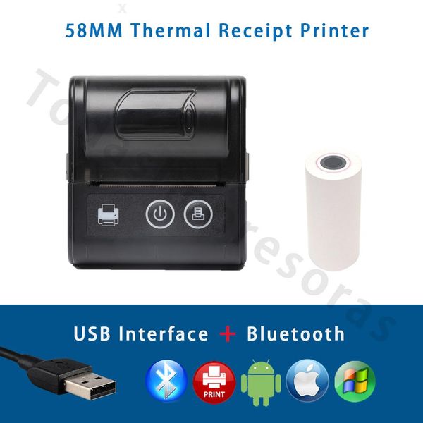 Imprimantes Nouvelles imprimantes de billets de réception thermique sans fil Bluetooth Portable Mini 58 mm Bluetooth Wireless Wireless