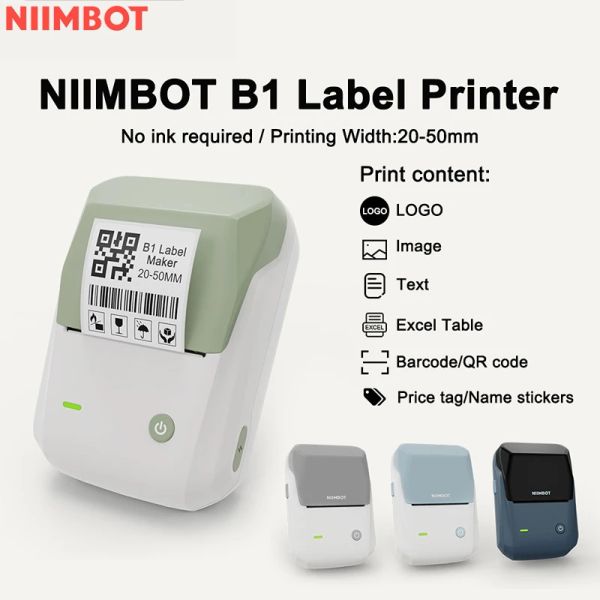 Impresoras NIIMBOT B1 Impresora portátil Portable impresora Termal Mini código de barras QR Código QR Papel Rollos de color Cable