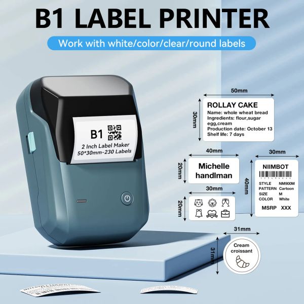 Impresoras Niimbot B1 Mini etiqueta Impresora portátil de etiqueta de etiqueta de etiqueta de auto adhesivo