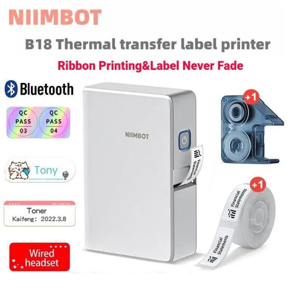 Impresoras NIIMBOT B18 Etiqueta de transferencia térmica Conexión inalámbrica Bluetooth Bluetooth, papel de calcomanía B18, imprimiendo una variedad de cintas de color