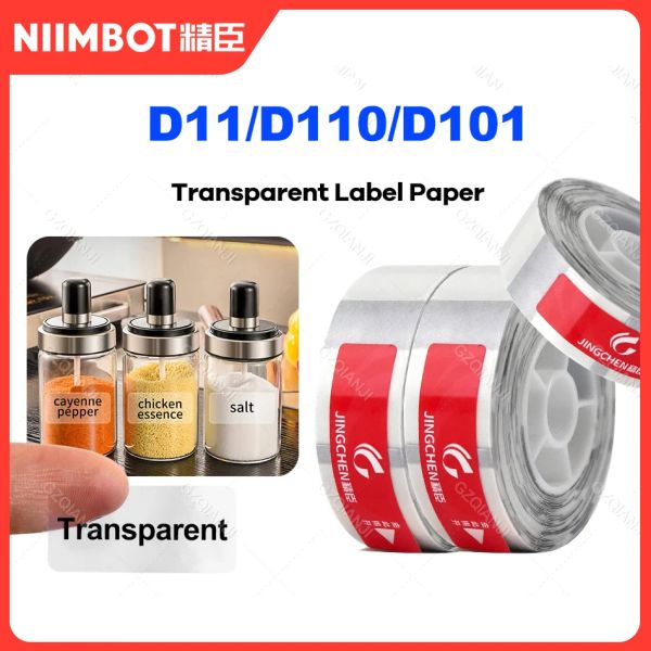 Impresoras Niimbot D11 D110 D101 Sticulador de etiqueta transparente oficial Etiqueta térmica Rollo de papel impermeable y a prueba de aceite Auto adhesivo