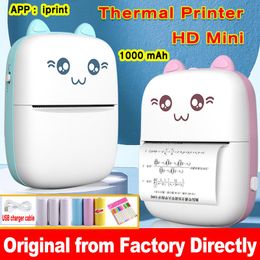 Printers originele schattige kat mini draagbaar thermisch label printer foto pocket thermische printer draadloze print bluetooth 200dpi printers