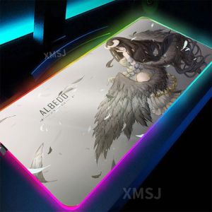 Impresoras Overlord Albedo RGB Anime Pad de mouse Laptop LED Oficina retroiluminada Tapis de Souris XXL Accesorios de juegos Mats de teclado Desk Gaming Desk