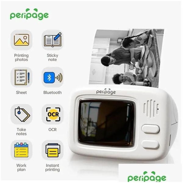 Imprimantes Peripage A2 Mini Imprimante de poche Impression sans fil sans encre pour enfants Artisanat Étiquettes Autocollants Reçus - Compatible avec iOS Andr Otddb