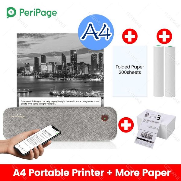 Impresoras Peripage A4 Impressora Termal Mini Bluetooth Bluetooth Documentos Máquina de impresión de palabras con A40 Rolls Rolls Etiqueta Impresora